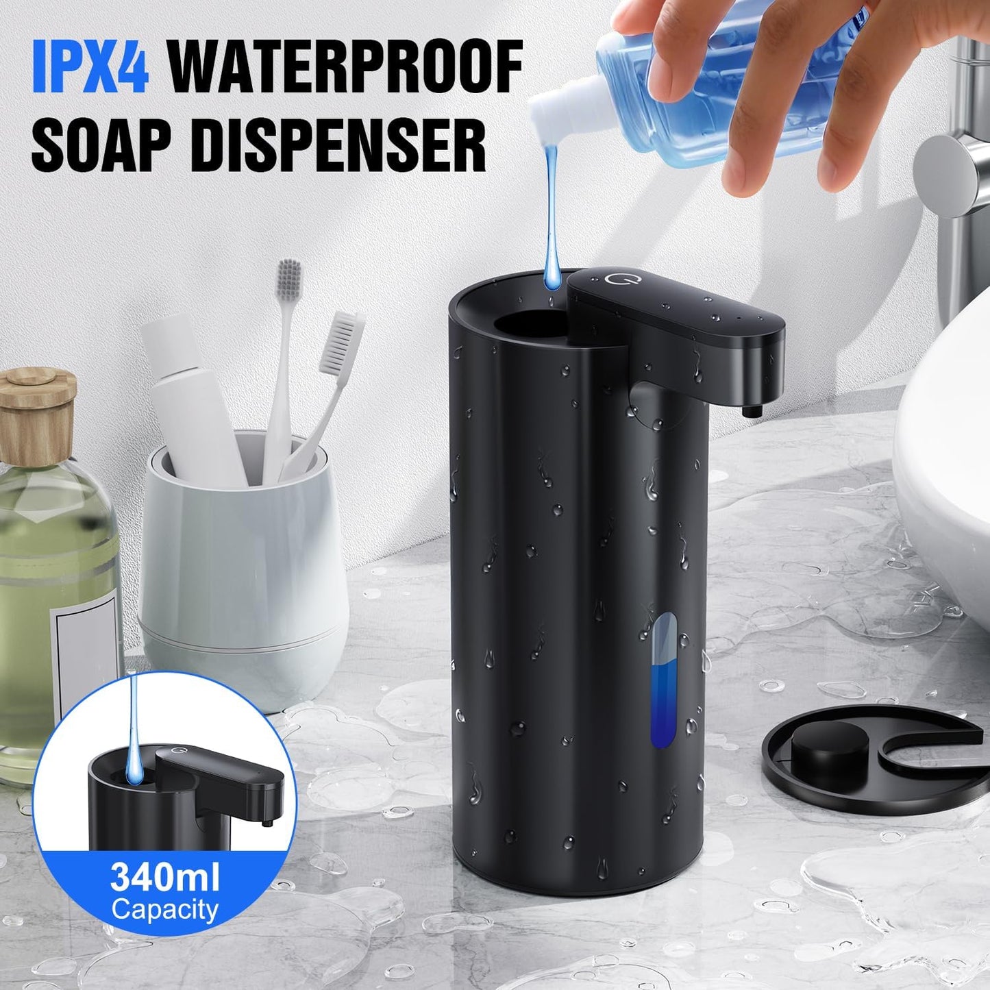 Fantictas Automatic Foaming Soap Dispenser Touchless, Stainless Steel 11.5 oz 3 Levels Adjustable Hand Soap Dispenser with Rechargeable Sensor Pump for Kitchen & Bathroom Liquid Soap