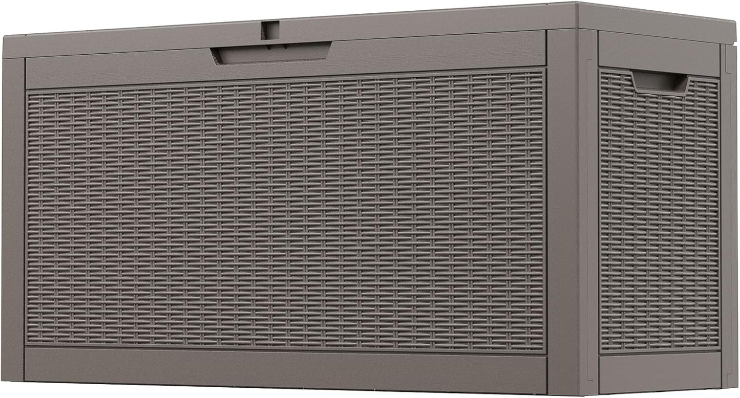 Outdoor Storage Box, 31 Gallon Resin Deck Boxes Outdoor Waterproof For Patio Furniture, Garden Tools, Pool Supplies, Lockable And UV Resistant (Rattan Gray)