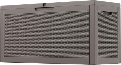 Outdoor Storage Box, 31 Gallon Resin Deck Boxes Outdoor Waterproof For Patio Furniture, Garden Tools, Pool Supplies, Lockable And UV Resistant (Rattan Gray)