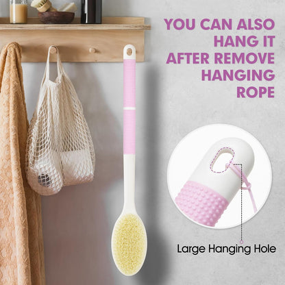 Backski Back Scrubber Anti Slip for Shower, Shower Brush Long Handle with Stiff and Soft Bristles, Body Exfoliator for Bath or Dry Brush(Blue)