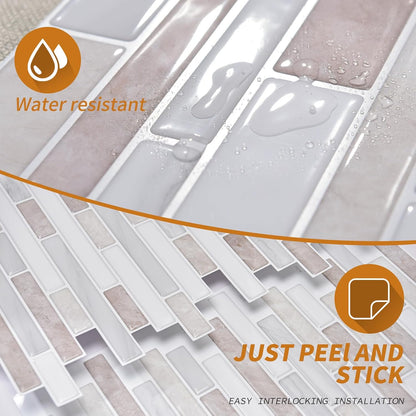 WOWSTAR 10-Sheet Peel and Stick Backsplash Tile for Kitchen Wall, Back Splash Stick On Tiles for Kitchen (12"x 12", Gray)