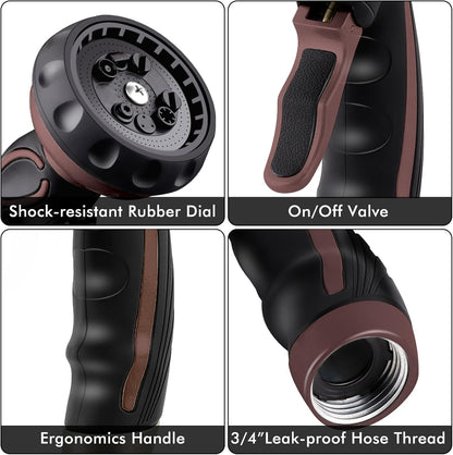 RESTMO Hose Nozzle with Easy Self-Lock Trigger, Heavy Duty Metal Water Hose Sprayer with 9 Spray Patterns and On/Off Valve, Ideal for Outdoor Lawn & Garden Watering, Car & Pet Washing