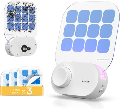 Fruit Fly Traps,Plug in Fly Trap with UV Light & Glue Cards,Fly Trap Indoors for Gnats, Mosquitoes,Moths & More,Insect Trapper for House Kitchen Garage, 1 Pack & 3 Refills