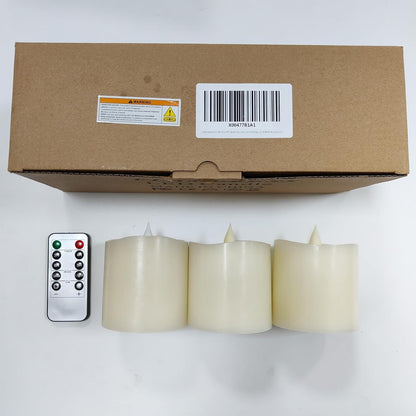 3x3 Flameless Candles with Remote Set of 2, 3 inch Battery Candles Flickering with Timer, LED Pillar Candle for Indoor/Outdoor, White