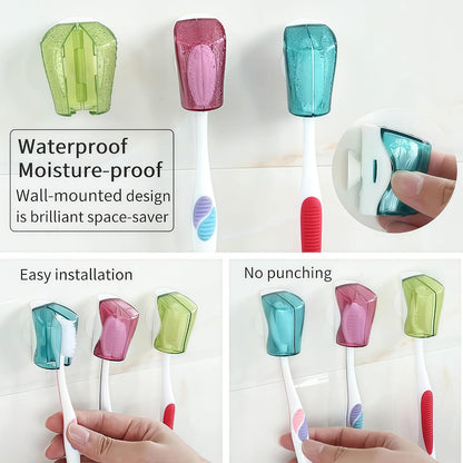 3 Pcs Toothbrush Head Covers, Portable Wall-Mounted Toothbrush Holder with Suction Cup Cover, Tooth Brush Cover Cap for Travel, Home & Outdoor