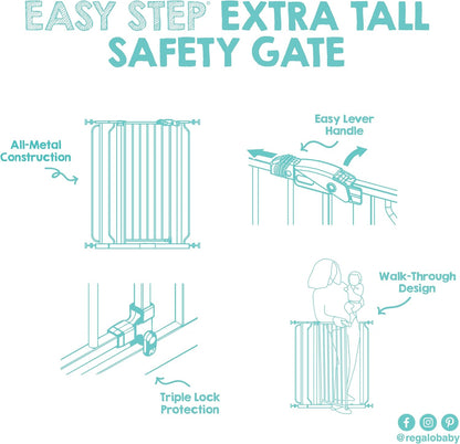 Regalo Safety 29-38.5" Baby Gate for Doorways & Bottom of Stairs, Pressure Mounted Baby Gate with Door for Babies, Toddlers & Pets, Tested & Safe for 30 Years, American Designed, American Owned, White
