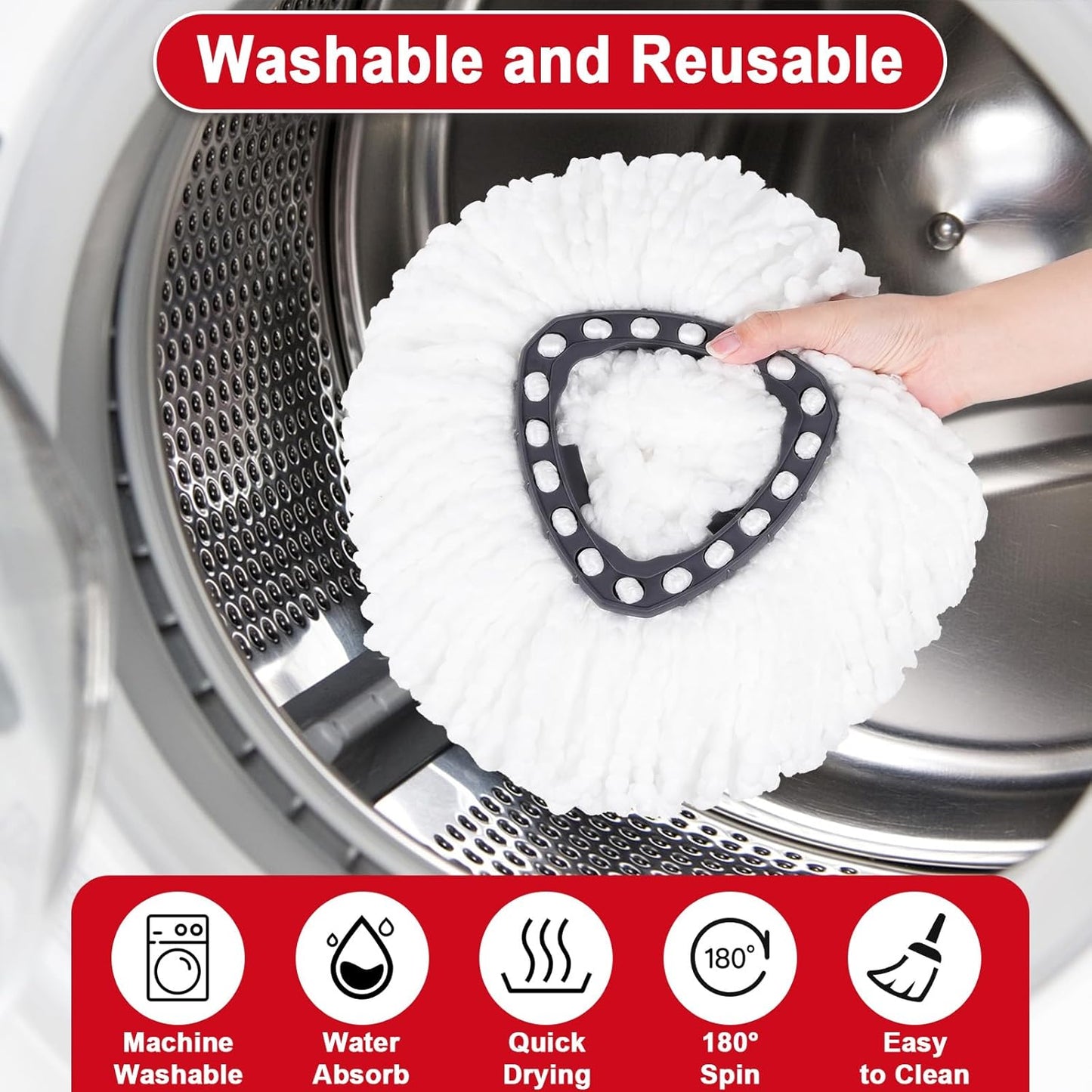 2 Pack Mop Heads Replacements - 40% More Cleaning Power, Spin Mop Heads Replacements for O Cedar Easy Wring 1-Tank System, Deep Cleaning, Microfiber and Machine Washable