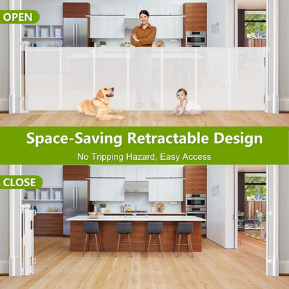 Newly Enhanced - 42" Tall × 120" Extra Wide Retractable Baby Gate Keeps Pets from Getting Under Tall Dog Gate, Indoor/Outdoor Baby Gates for Dogs, Retractable Dog Gate for Large Openings, White