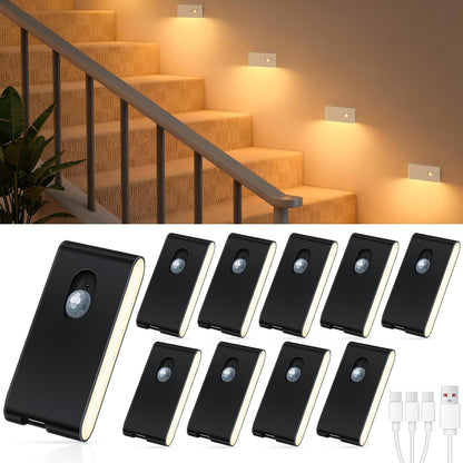 WILLED Motion Sensor Night Light, Rechargeable Stair Lights Indoor, Warm White Motion Sensor Light Indoor, Battery Operated Night Light for Hallway, Stairway, Bathroom, Bedroom, Kitchen, 3 Pack