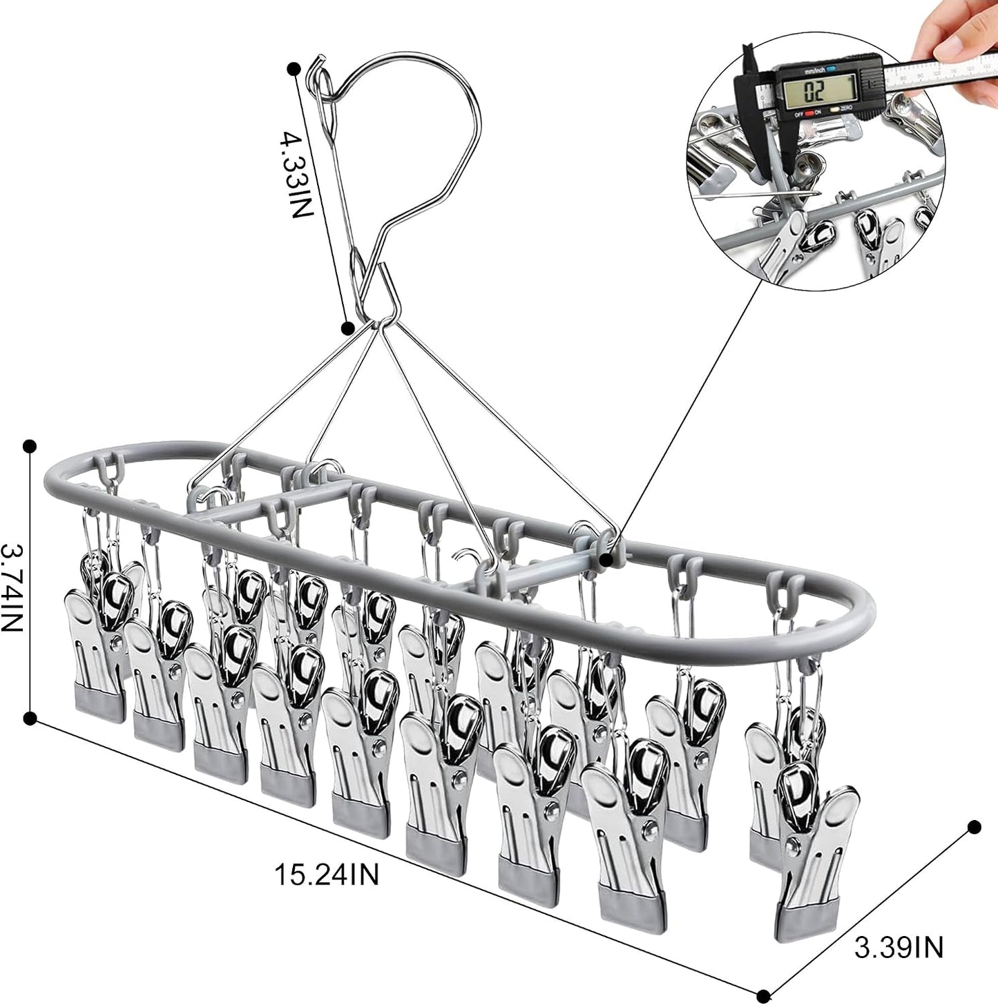 PHYDELU Drying Rack Clothing with 20 Clips，Sock Hanger for Drying，Hanging Clothes Dryer Underwear Hangers Racks Laundry Herb Socks Panty Wet Bra Lingerie Baby Delicates Foldable Small Indoor Metal