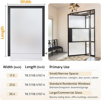 LUTE Window Privacy Film, Frosted Glass Window Film for Bathroom, Static Cling Removable Heat Control Glass Coverings, Non Adhesive Opaque Door Sticker for Home Office (Pure, 17.5" x 78.7")