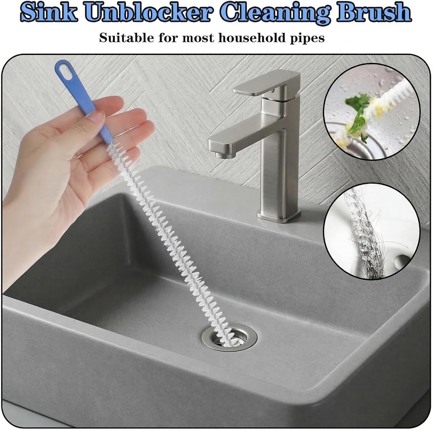 2Pcs Drain Cleaning Brush, Long Drain Clog Remover Tool 23.6inch, Pipe Brush Cleaner with Nylon Bristle, Sink Drains Cleaner Flexibly Bendable for Toilet, Kitchen Sink, Bathroom Hair Clogging, Shower