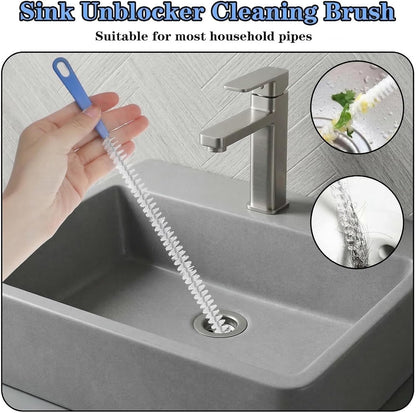 2Pcs Drain Cleaning Brush, Long Drain Clog Remover Tool 23.6inch, Pipe Brush Cleaner with Nylon Bristle, Sink Drains Cleaner Flexibly Bendable for Toilet, Kitchen Sink, Bathroom Hair Clogging, Shower