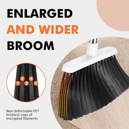 Heavy Duty Broom, 55 Inch Long Handle Outdoor Large Angle Brooms, Commercial Broom for Sweeping Indoor, for Home Garage Kitchen Office Courtyard Lobby Patio Lawn Concrete，Black