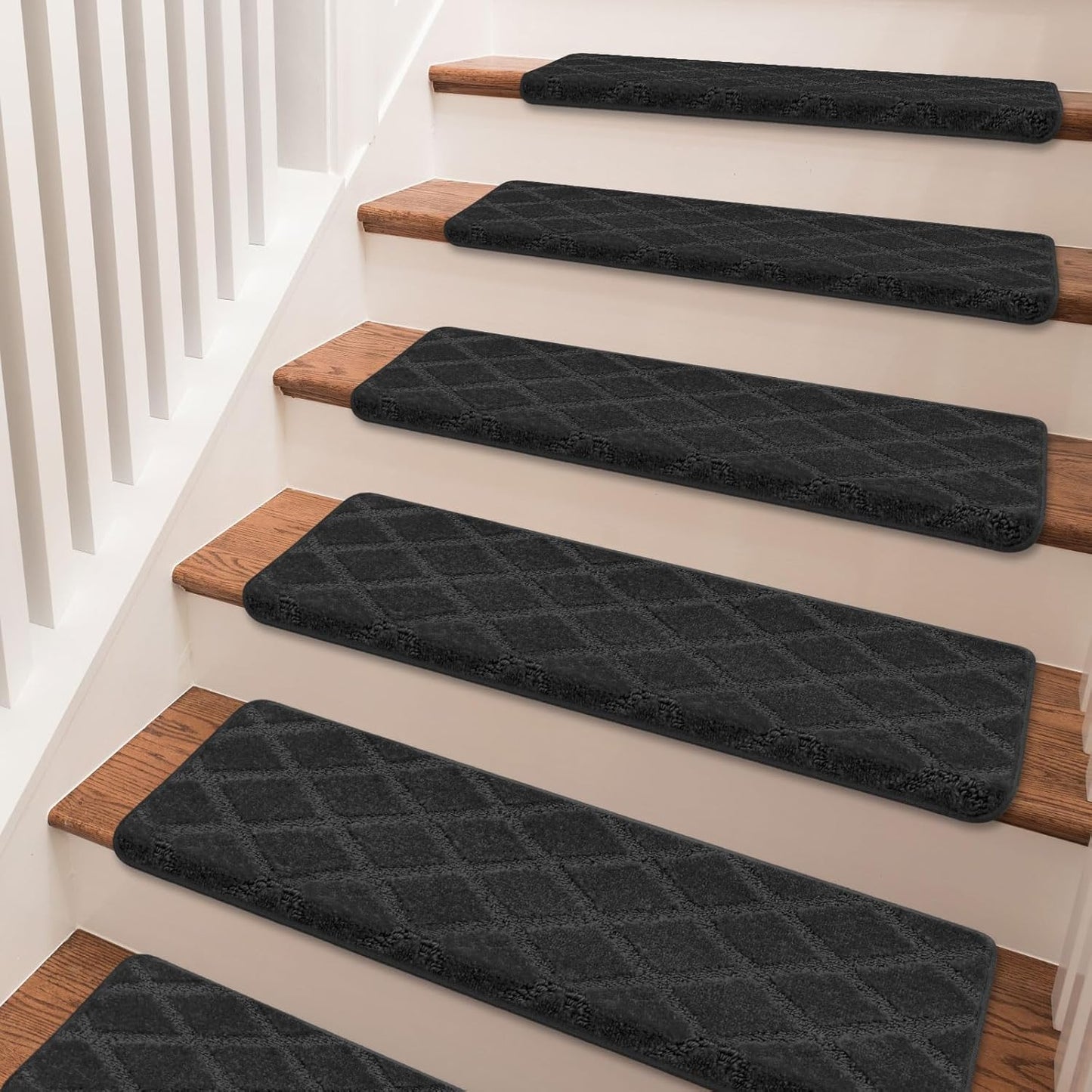 PURE ERA Carpet Stair Treads Tape Free Non Slip Indoor Stair Carpet Stair Protectors Pet-Friendly Non-Slip Skid Resistant Washable Reusable 8" x 30"(2 Pieces,Black)