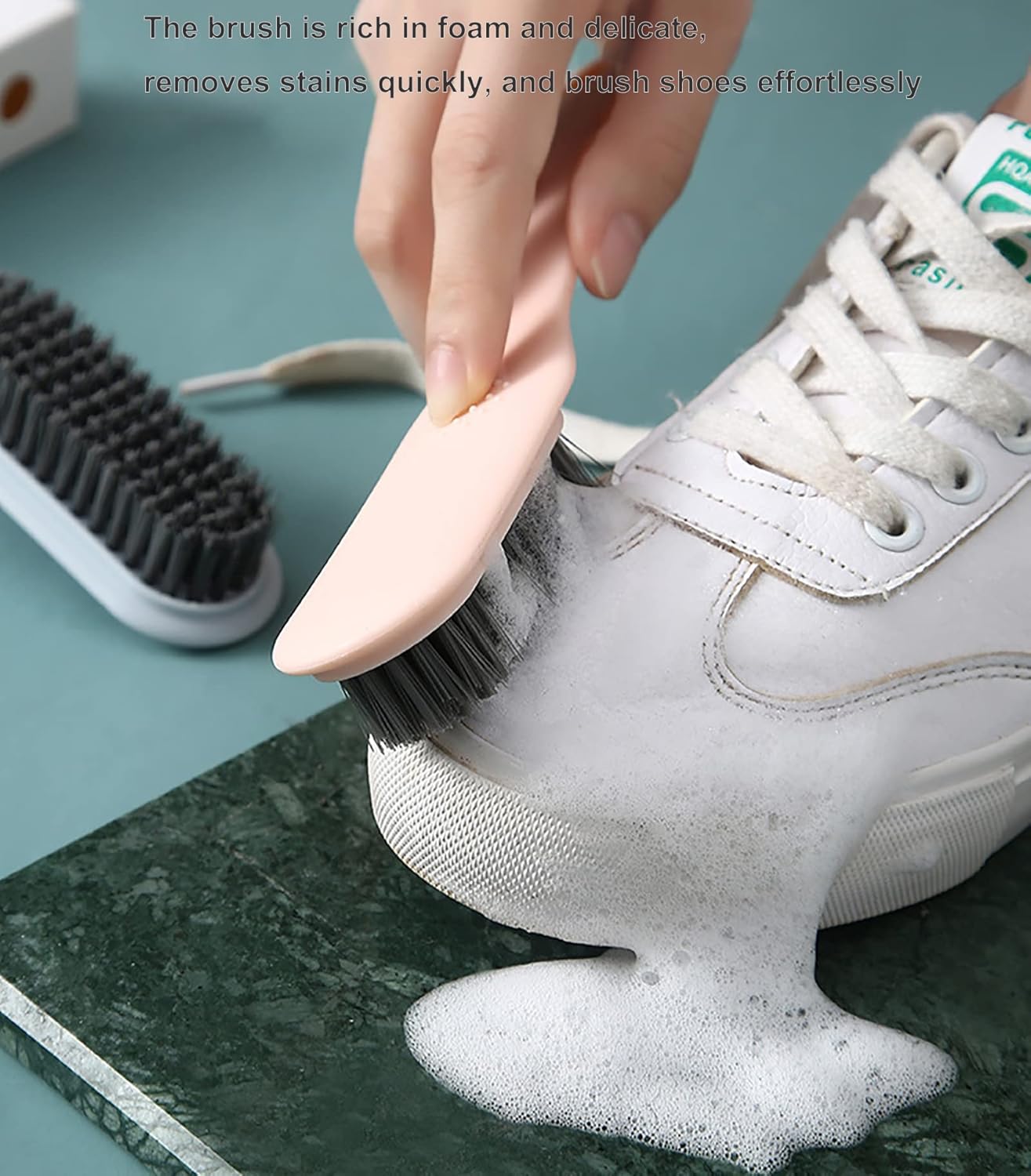 Household Cleaning Brush Soft Bristle Laundry Brush Shoe Stain Remover Brush Comfort Grip Nylon Brushes for Fabric Clothes Carpet Floor Pack of 2 Shoes Cleaner Brush, Blue and Gray