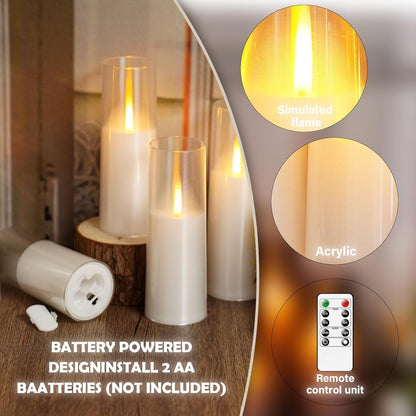 kakoya Flameless Candles Upgraded Realistic Flickering Flame,Battery Operated LED Candles with Remote Timers,Acrylic Electric Candles Set of 3(D 3" xH 4" 5" 6")（Grey）