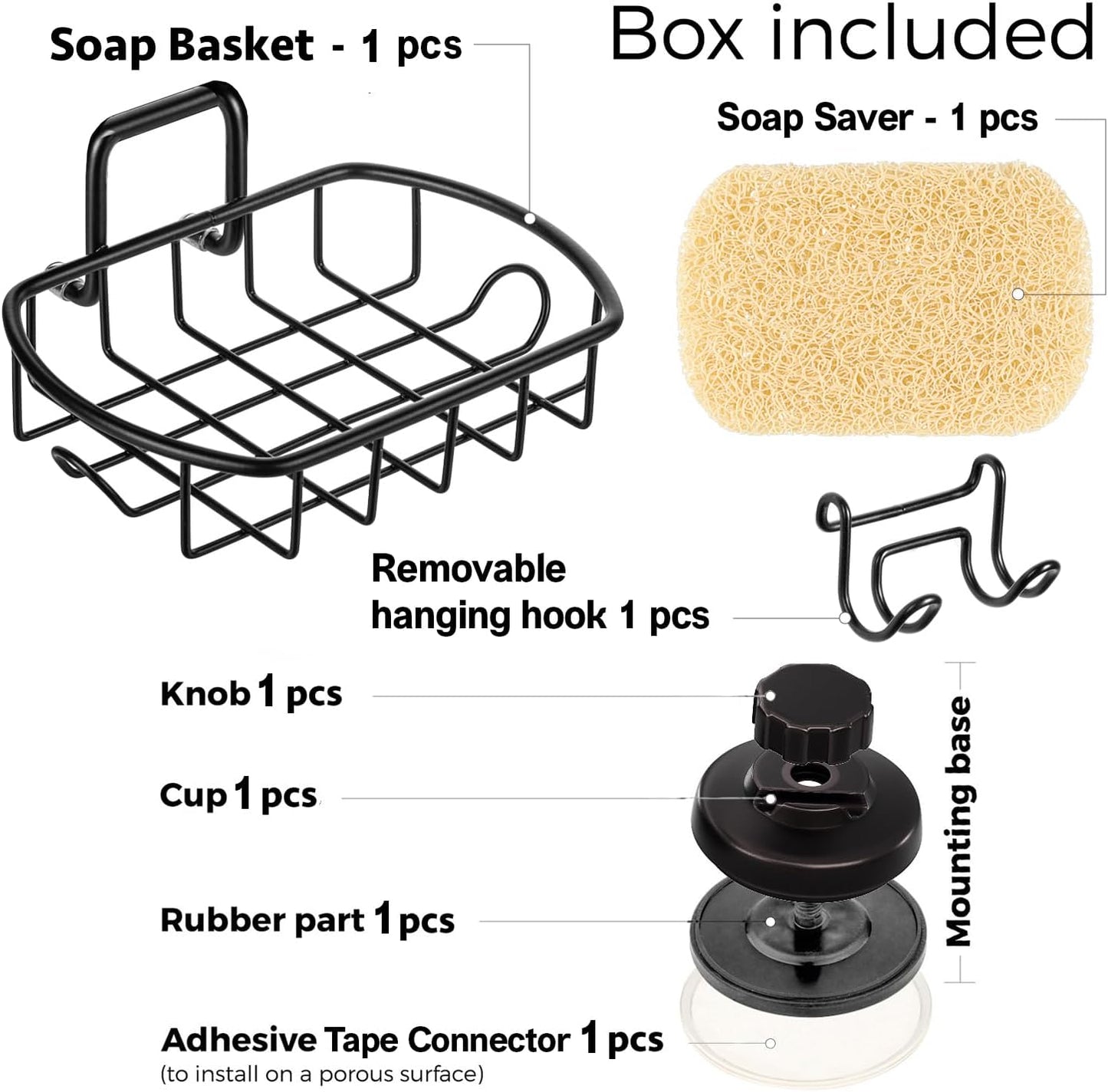 HASKO Suction Cup Soap Dish for Shower Wall, Rustproof Stainless Steel Shower Soap Holder for Bathroom with Hooks and Soap Saver, Includes Optional No Drill Adhesive Mount, Silver