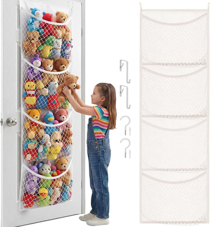 Ofiray-home Cotton Over The Door Stuffed Animal Storage | Toy Organizer for Storage Plush Toys, Stuffed Animal Holder with 4 Large Pockets, Hanging Door Organizer for Nursery