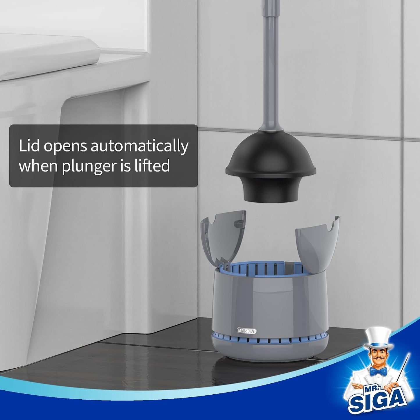 MR.SIGA Toilet Plunger with Holder, Heavy Duty Toilet Plunger and Holder Combo for Bathroom Cleaning, White