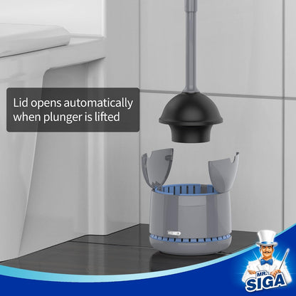 MR.SIGA Toilet Plunger with Holder, Heavy Duty Toilet Plunger and Holder Combo for Bathroom Cleaning, White