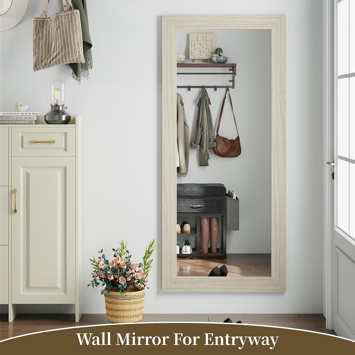 Syndra Modern Full Length Mirror Wood Frame, 65x24'' Large Floor Mirror with HD Tempered Glass & Wall Mount, Rectangular Standing Mirror for Bedroom, Living Room, Entryway, Farmhouse(Grey White Oak)