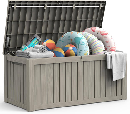 LubanNese 150 Gallon Outdoor Deck Box, Lockable Waterproof Storage Container, Resin Weatherproof Box for Patio Garden Pool Toys Tools Cushions, Grey