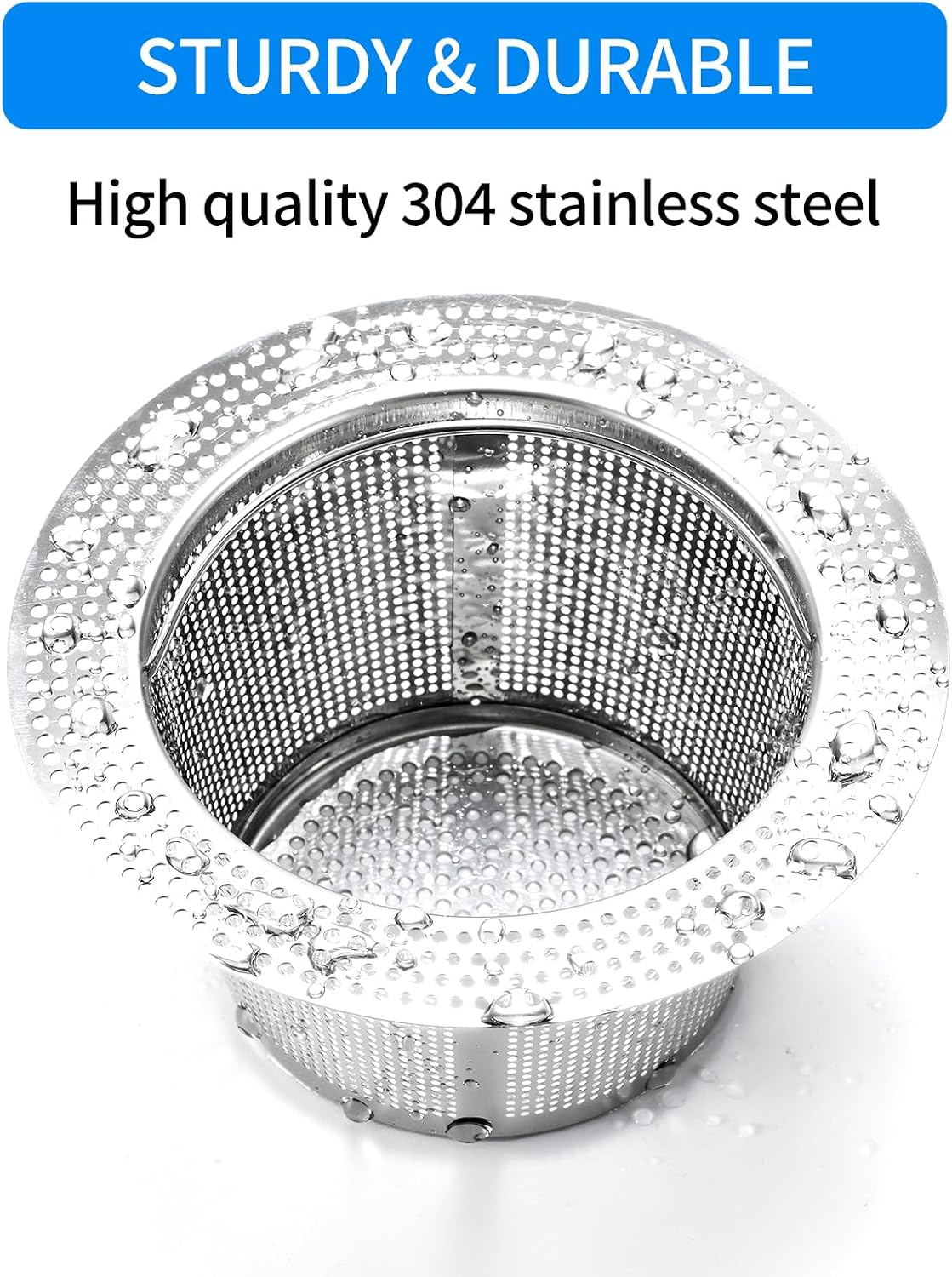 2 Pc Kitchen Sink Drain Strainer, 304 Stainless Steel with Portable Handle for Standard 3-1/2 Inch Drain, Large 4.21 Inch Basket