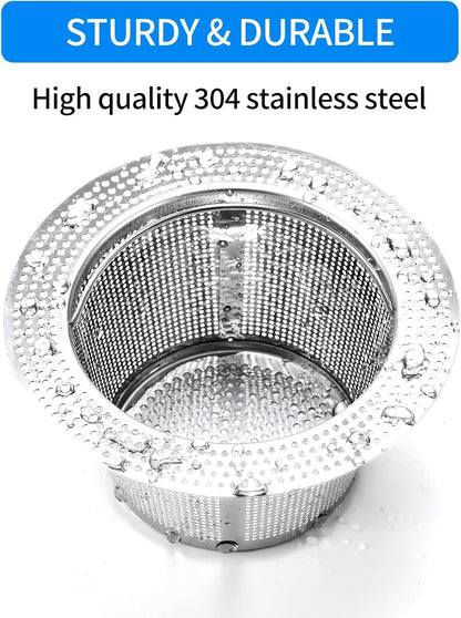 2 Pc Kitchen Sink Drain Strainer, 304 Stainless Steel with Portable Handle for Standard 3-1/2 Inch Drain, Large 4.21 Inch Basket