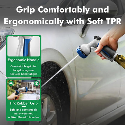 RESTMO Garden Hose Nozzle, Heavy Duty Metal Water Hose Nozzle with 7 Adjustable Spray Patterns, High Pressure Hand Sprayer with Flow Control for Watering Plants & Lawns, Washing Cars & Pets