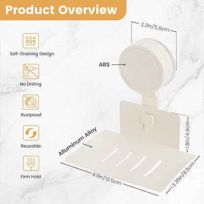 Soap Holder for Shower Wall Suction Cup Bar Soap Dish Self-Draining Wall Mounted No-Drill Rustproof & Reusable for Bathroom & Kitchen (Matte Grey)