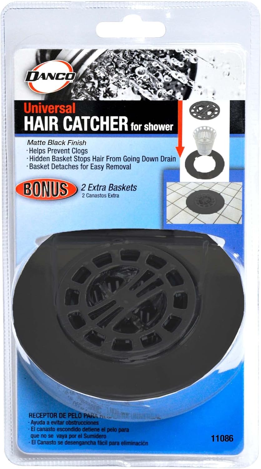 Danco Snap-in Shower Drain Cover with in-Drain Hair Catcher, 4-1/4" Round, White Strainer, (10533)
