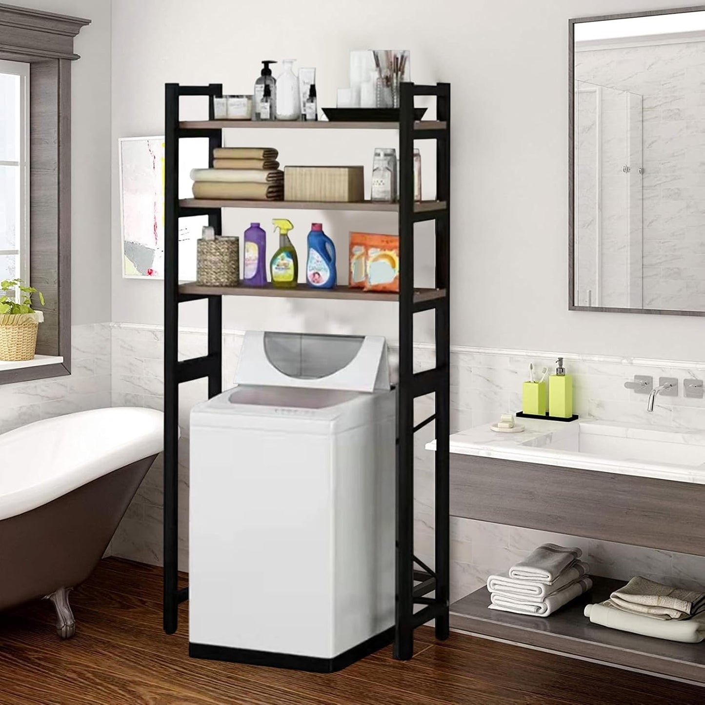 3 Tiers Over The Washer and Dryer Storage Shelf, Freestanding, Strong Load-Bearing, Laundry Room Organization Shelves, Space-Saving Bathroom Sundries Organizer Household Supplies White