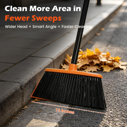 Heavy Duty Outdoor Broom,50" Long Handle Broom for Sweeping Indoor | Angled Stiff Bristle Broom,Household & Commercial Brooms for Garage,Kitchen,Shop,Camping,Patio Concrete Outside Cleaning