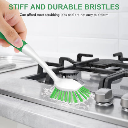 SetSail Dish Brush with Handle, 2 Pack Stiff Bristles Dish Scrubber with Built-in Scraper Dish Scrub Brushes for Cleaning Dishes, Pots and Pans, Kitchen Sink