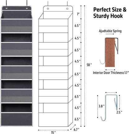 TYMENSH White Over Door Organizer with 5 Large Clear Pockets and 6 Side Mesh Pockets, Anti-Tilt Hanging Door Storage for Nursery, Bathroom, Closet, Bedroom, Dorm, Toys