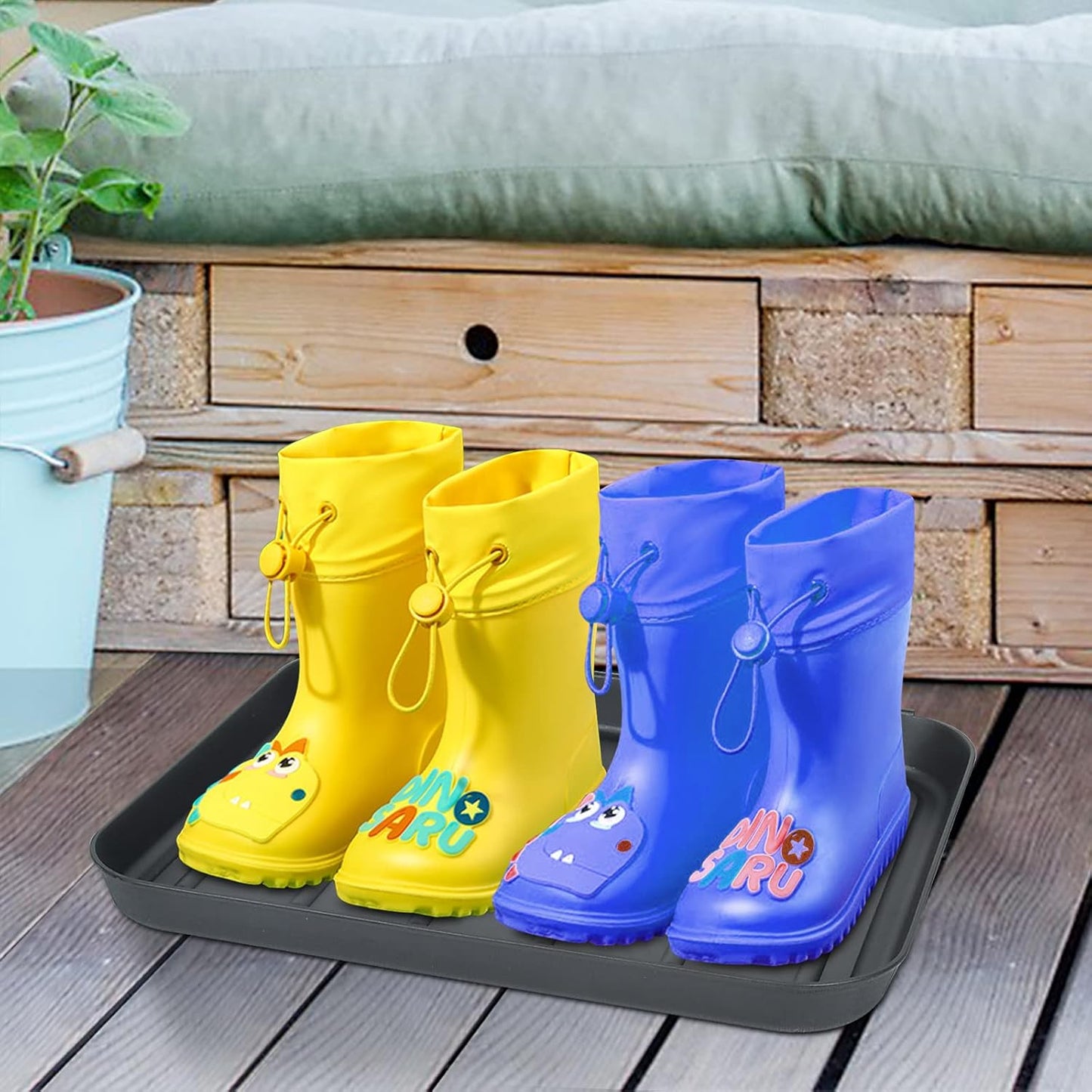 3 Packs Square Boot Tray, Akamino Plastic Utility Shoe Mat Tray for Entryway Indoor and Outdoor Use in All Seasons, 13.7x10.6x1inch,Black