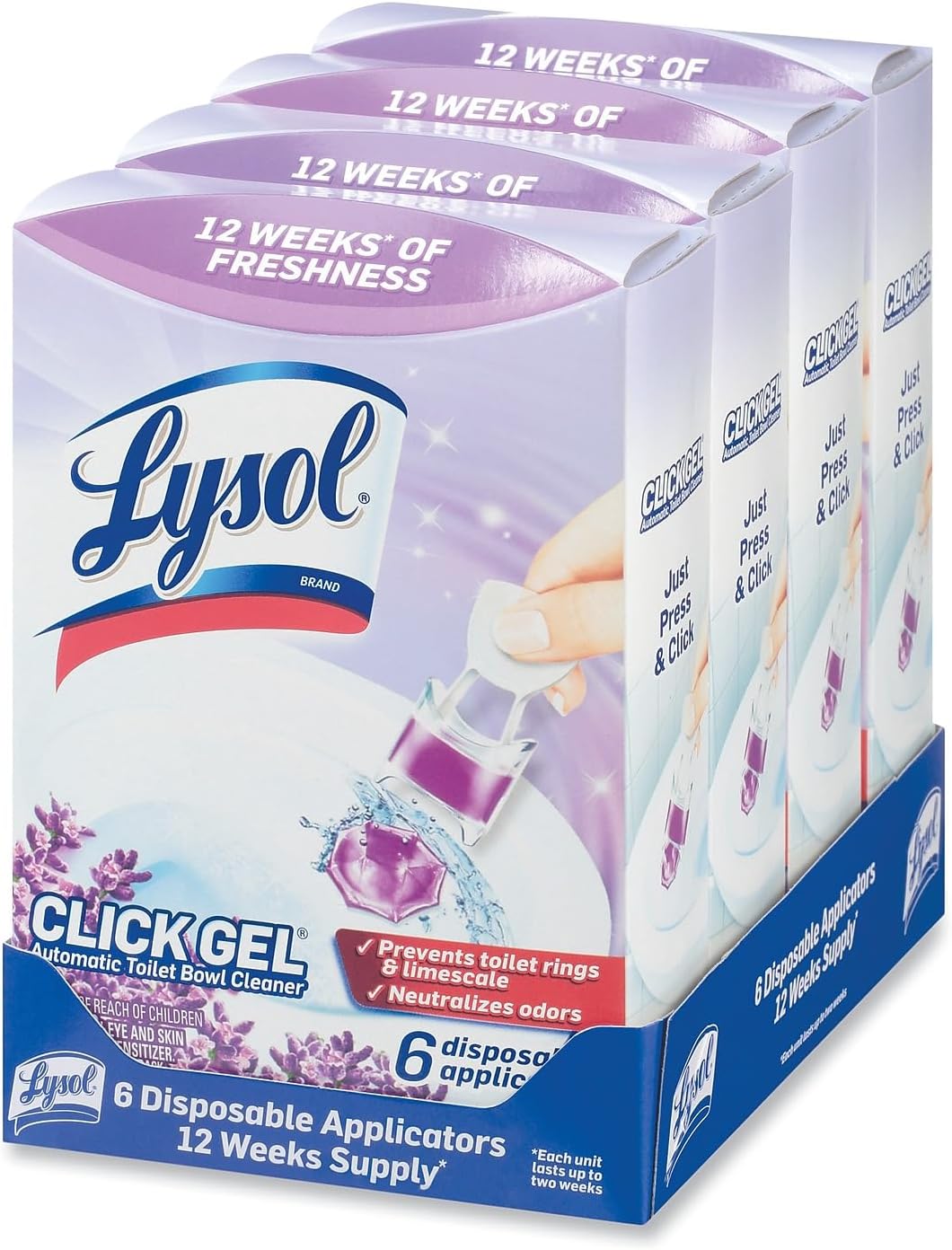 Lysol Click Gel Automatic Toilet Bowl Cleaner, Toilet Gel Stamp, Toilet Freshener, Bathroom Essentials, Refreshing Mango & Hibiscus Scent, 6 Count (Pack of 1)