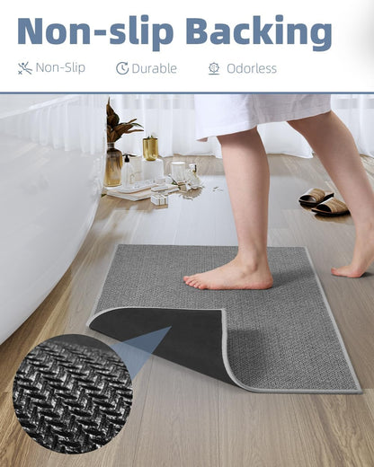 PADOOR Non-Slip Bath Mat With Rubber-Backing, Braided Absorbent Machine Washable Thin Rug for Bathroom Floor, Quick Dry, Fits Under Door, 17''x24'' Beige