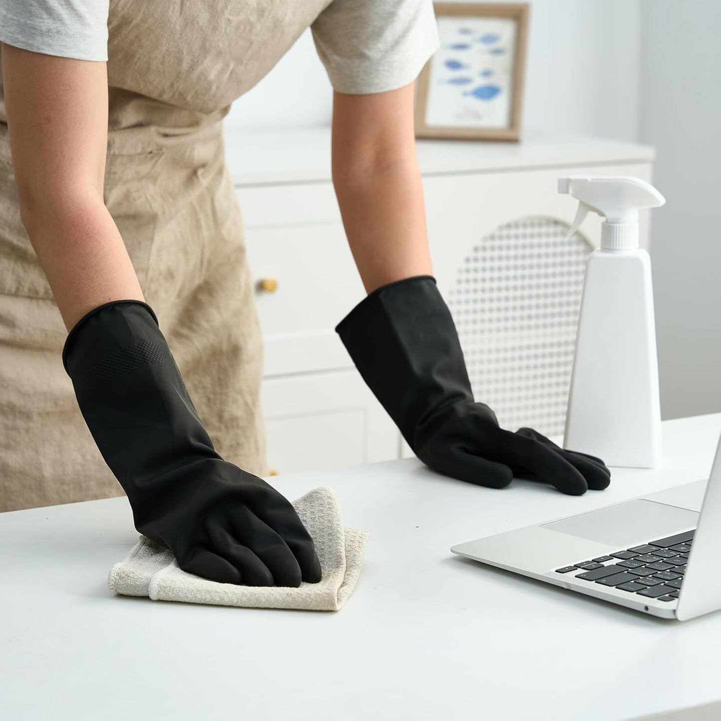 Bamllum 4 Pairs Black Rubber Dishwashing Gloves - Reusable Cleaning Gloves for Kitchen, Household, Anti-Slip, Flexible & Long-Lasting (X-Large)