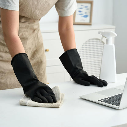 Bamllum 4 Pairs Black Rubber Dishwashing Gloves - Reusable Cleaning Gloves for Kitchen, Household, Anti-Slip, Flexible & Long-Lasting (X-Large)