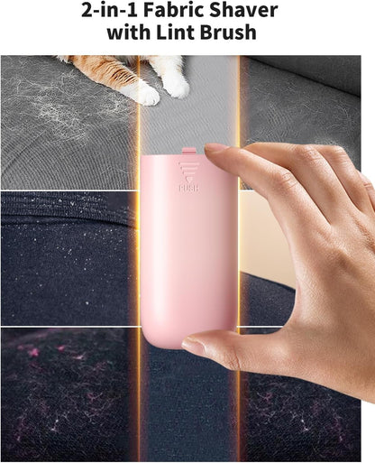 Fabric Shaver, 𝟮 𝗶𝗻 𝟭 Rechargeable Lint Remover with Brush, Large Sweater Shaver with Digital Display, 3 Speeds Lint Shaver, 6-Leaf Blades Lint Remover for Clothes, Sofa, Bedding, White