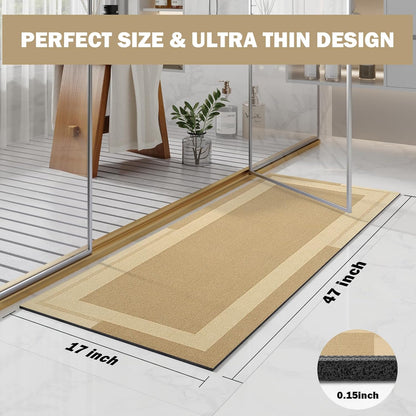 YDKGL Non Slip Bath Mat, Rubber Backing Ultra Thin Bathroom Rugs Fit Under Door Quick Dry Super Absorbent Washable Bath Rug Shower Mat for Bathroom Floor Bathtub Shower Sink, Easy Care Blue 16"x 24"