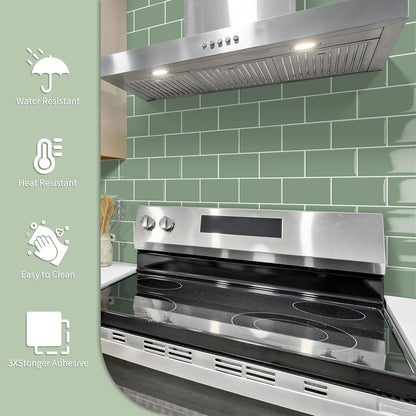 10-Sheet Thick Peel and Stick Kitchen Backsplash Tiles(Green,12"×12") | 3D Subway Waterproof Self-Adhesive Wall Tile Stick on Backsplash for Kitchen and Bathroom
