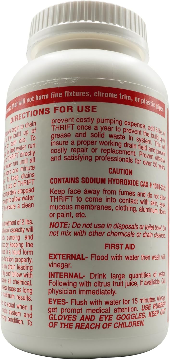 Thrift T-100 Odorless Drain Cleaner – Hot Water Activated Drain Cleaner for Small Drains, Grease Traps, Septic Systems & Sewer Lines – 1 Pound Bottle (Pack of 2)
