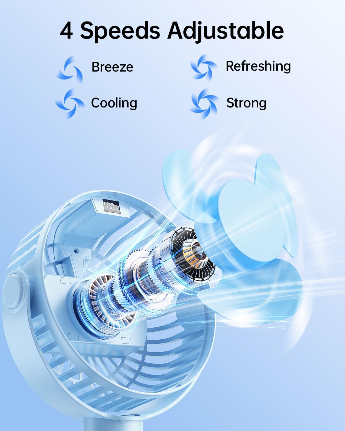 SWEETFULL [2026 Upgrade Portable Stroller Fan with LED Display, 4 Speed Rechargeable Mini Clip On Fan, 360° Rotate Flexible Tripod Better Cooling Small Baby Fan for Car Seat Crib Travel Treadmill