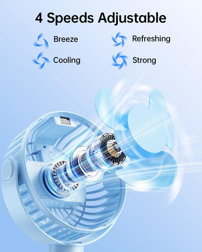 SWEETFULL [2026 Upgrade Portable Stroller Fan with LED Display, 4 Speed Rechargeable Mini Clip On Fan, 360° Rotate Flexible Tripod Better Cooling Small Baby Fan for Car Seat Crib Travel Treadmill