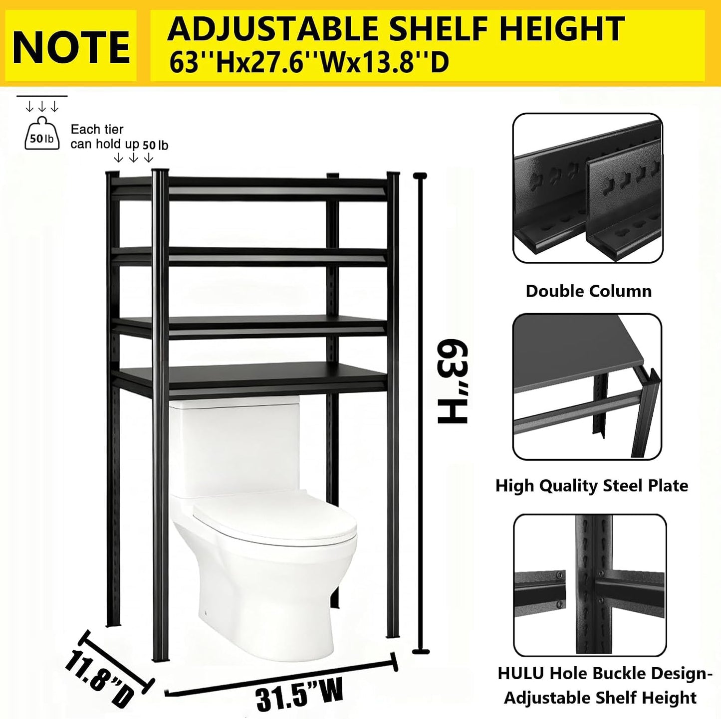 Over The Washer and Dryer Storage Shelf, Height-Adjustable 4-Tier Metal Heavy Duty Over The Washer, Organizer Rack for Washer Dryer, Laundry Room Organizer Rack, Multi-Functional Storage Shelf