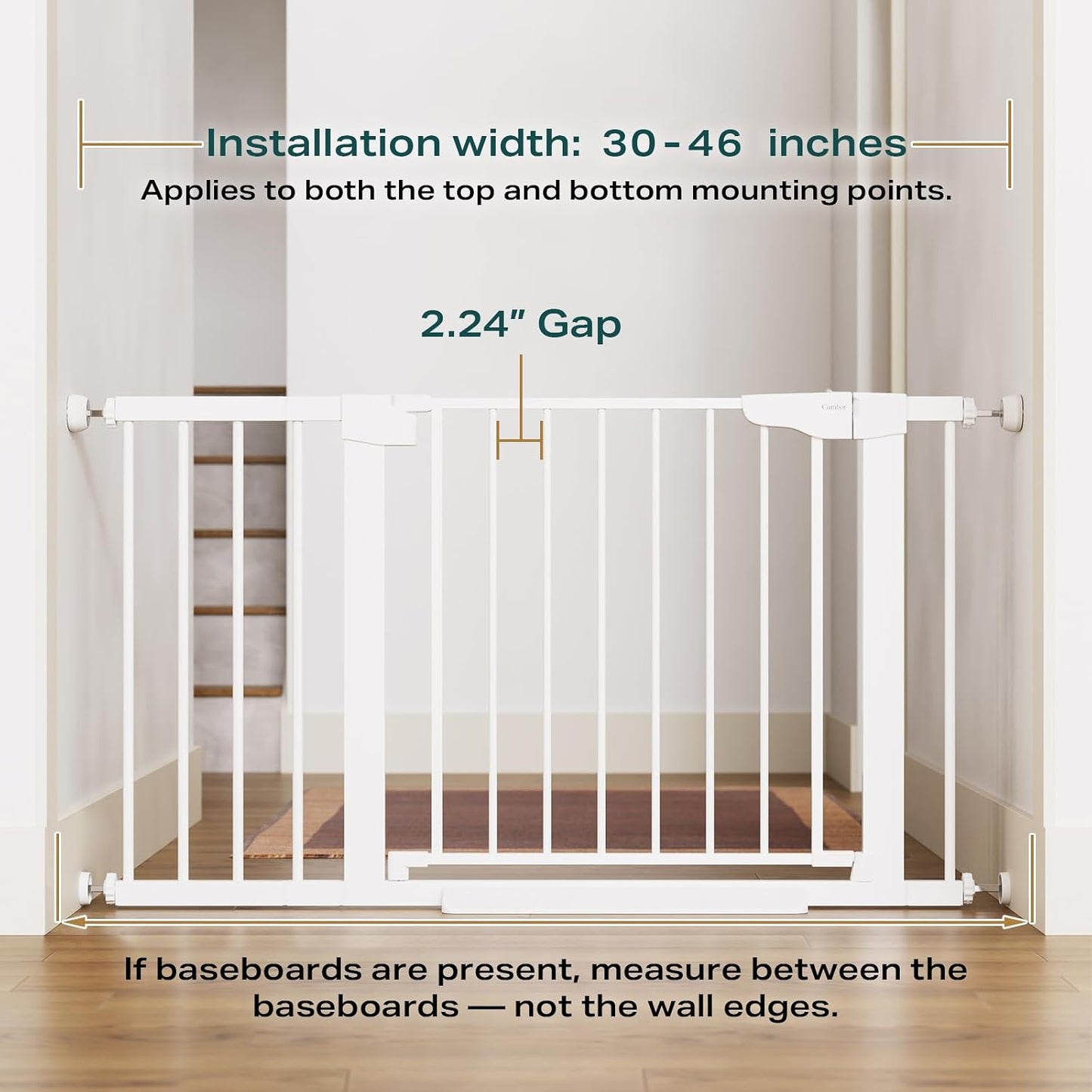 Cumbor 30-46" Baby Gate for Stairs, Mom's Choice Awards Winner-Auto Close Dog Gate for The House, Gifts for Mom, Easy Install Pressure Mounted Pet Gates for Doorways, Black