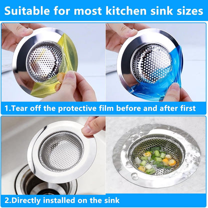 2PCS Sink Drain Strainer Set, 4.5 Inch Outer Diameter | Stainless Steel Ktchen Sink Strainer, Sink Drain Cover Filter Food Catcher Basket,Prevent Clogs and Keep Drains Clear